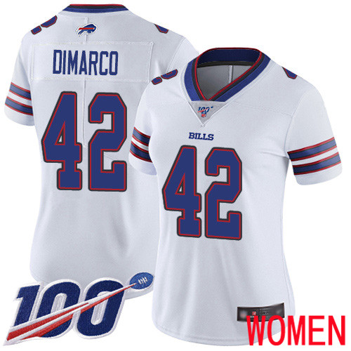 Women Buffalo Bills #42 Patrick DiMarco White Vapor Untouchable Limited Player 100th Season NFL Jersey